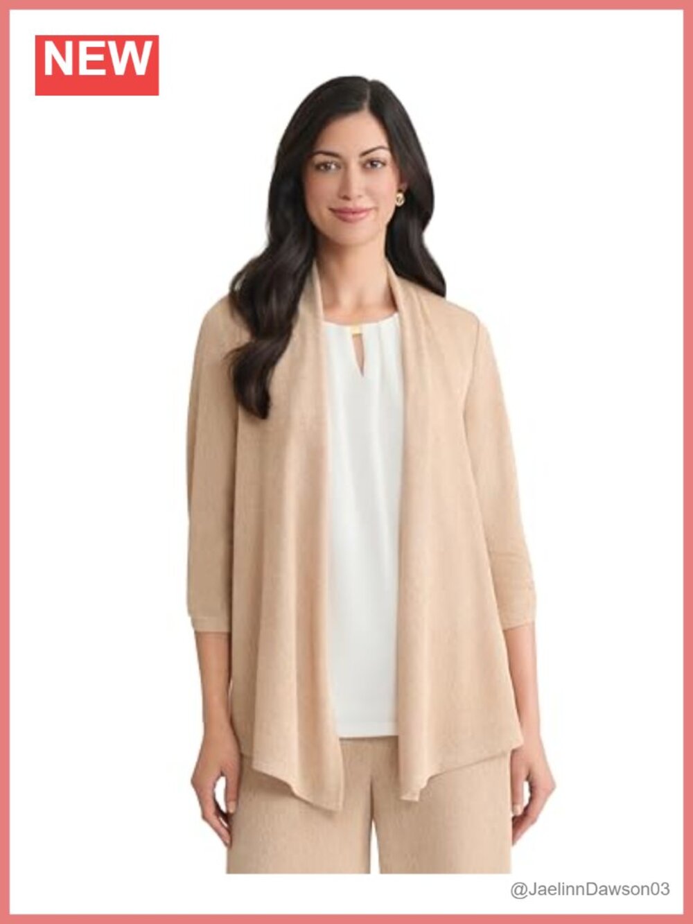 Shimmer Knit 3/4 Sleeve Cardigan Lightweight Pullover